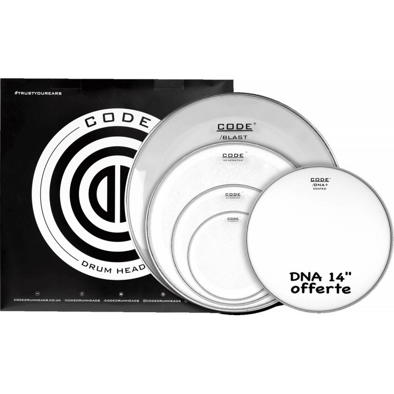 Code drumheads FPGENCLRR - Pack Transparente Rock 10" 12" 16" 22" + 14" DNA offerte