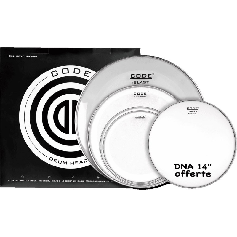 Code drumheads FPGENCLRS - Pack Transparente Standard 12" 13" 16" 22" + 14" DNA offerte