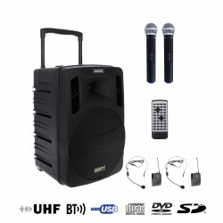 Power Acoustics BE 9412 PT V2 - Sono Portable Lecteur CD MP3/SD/USB/DIVX/Bluetooth + 2 Micros Main et 2 Serre-Tête UHF
