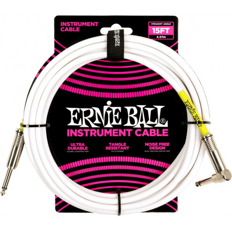 Ernie Ball 6400 - Câble blanc jack-jack coudé instrument - 4,53
