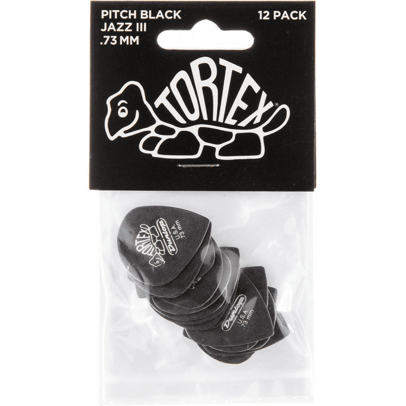 Dunlop 482P73 - sachet de 12 médiators - Tortex pitch black jazz III 0,73mm