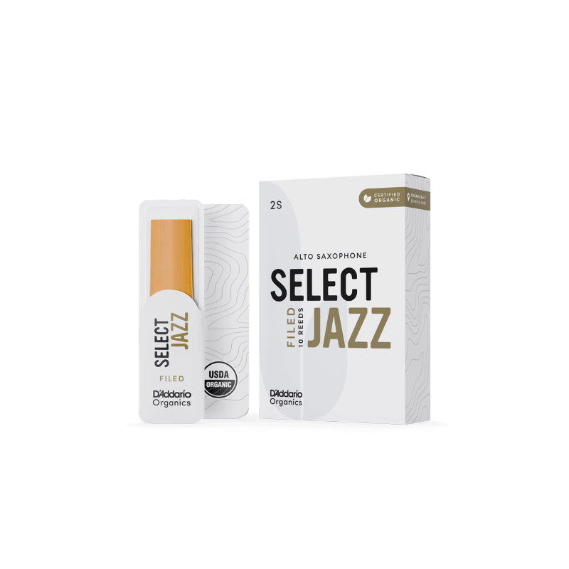 Anches pour saxophone alto D'Addario Organic Select Jazz, coupe française, force 2 Soft (pack de 10)