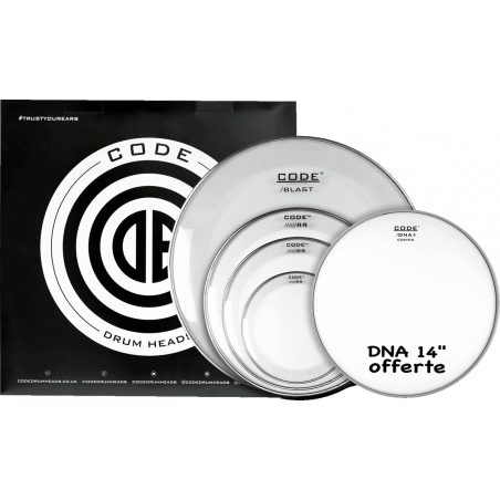 Code Drumheads FPRRCLRF - Tom full pack reso ring clear fusion 10/12/14/20 + cc 14" dna coated