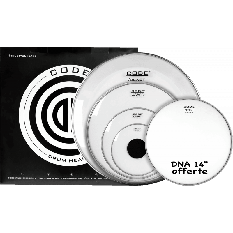 Code Drumheads FPLAWCLRR - Tom full pack law clear rock 10/12/16/22 + cc 14" dna coated