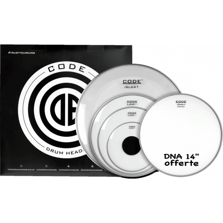 Code Drumheads FPLAWCLRF - Tom full pack law clear fusion 10/12/14/20 + cc 14" dna coated