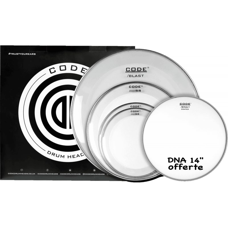 Code Drumheads FPRRCLRS - Tom full pack reso ring clear standard 12/13/16/22 + cc 14" dna coated