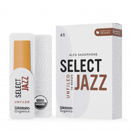 D'Addario  - 10 Anches Sax alto Organic Select Jazz, coupe américaine, force 4 Soft