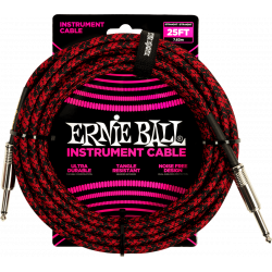 Ernie Ball 6398 - Cables instrument gaine tissée jack/jack 7,62m rouge et noir
