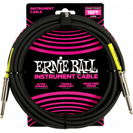 Ernie Ball 6399 - Cables instrument classic jack/jack 4,5m noir