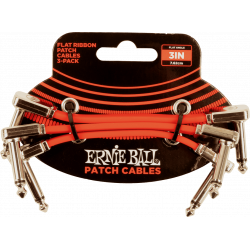 Ernie Ball 6401 - Câbles instrument patch pack de 3 - coudé fin et plat - 7,5 cm - rouge