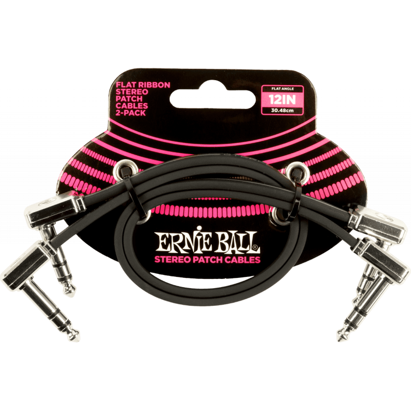 Ernie Ball 6405 - Cables instrument patch trs pack de 2 - coudé fin & plat - 30 cm