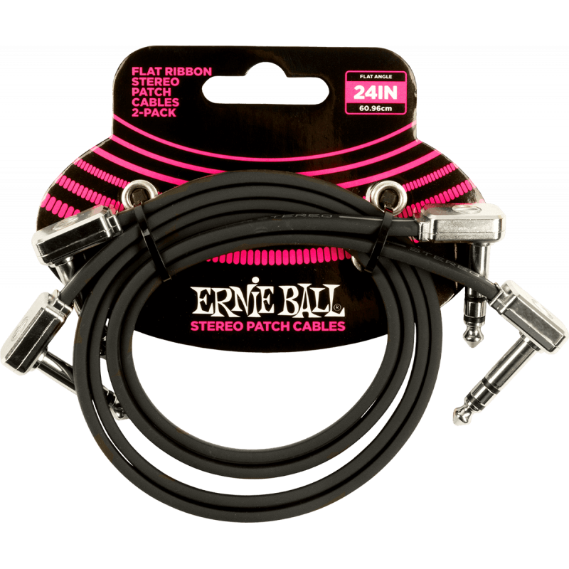 Ernie Ball 6406 - Cables instrument patch trs pack de 2 - coudé fin & plat - 60 cm