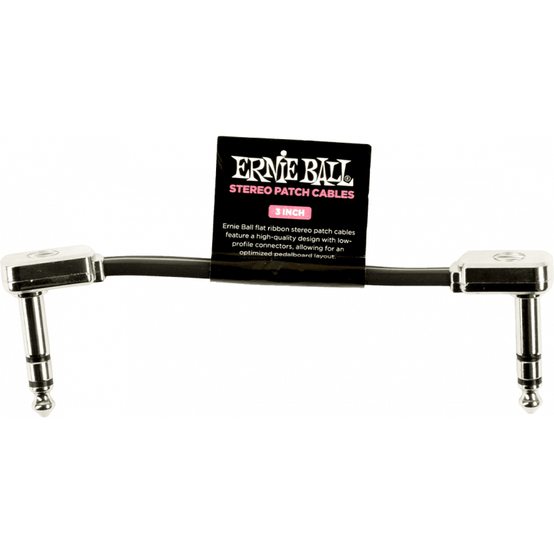 Ernie Ball 6407 - Cables instrument patch trs - coudé fin & plat - 7,5 cm