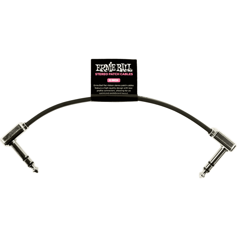 Ernie Ball 6408 - Cables instrument patch trs - coudé fin & plat - 15 cm