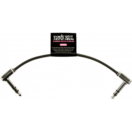 Ernie Ball 6408 - Cables instrument patch trs - coudé fin & plat - 15 cm