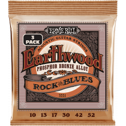 Ernie Ball 3551 - Cordes earthwood phosphore bronze rock&blues 10-52 - pack de 3