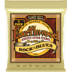 Ernie Ball 3008 - Cordes earthwood 80/20 bronze rock&blues 10-52 - pack de 3