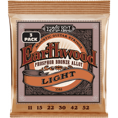 Ernie Ball 3548 - Cordes earthwood phosphore bronze light 11-52 - pack de 3