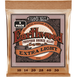 Ernie Ball 3550 - Cordes earthwood phosphore bronze extra light 10-50 - pack de 3