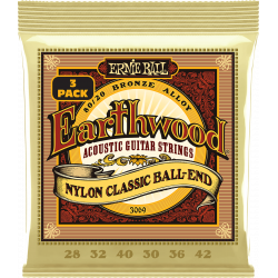 Ernie Ball 3069 - Cordes earthwood 80/20 bronze folk nylon à boule 28-42  - pack de 3