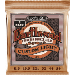 Ernie Ball 3545 - Cordes earthwood phosphore bronze custom light 11,5-54 - pack de 3