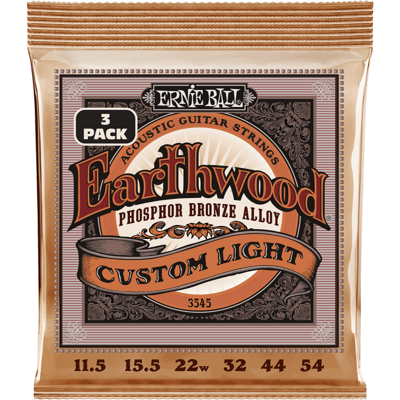 Ernie Ball 3545 - Cordes earthwood phosphore bronze custom light 11,5-54 - pack de 3