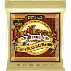 Ernie Ball 3047 - Cordes earthwood 80/20 bronze silk&steel extra soft 10-50 - pack de 3
