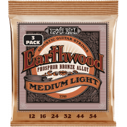 Ernie Ball 3546 - Cordes earthwood phosphore bronze medium light 12-54 - pack de 3