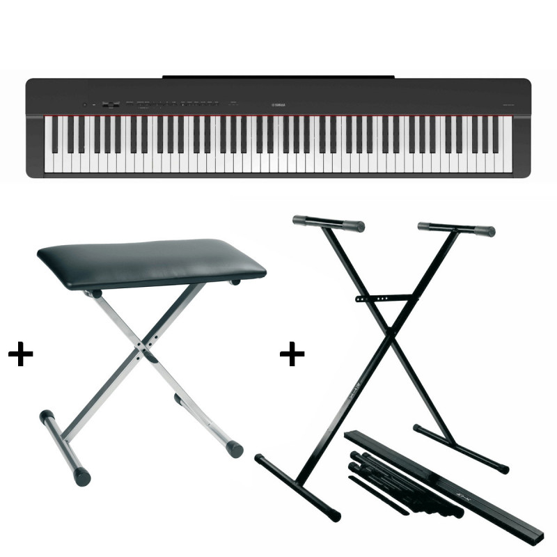 Pack Yamaha P225B - Piano numérique compact - touché lourd + Stand en X +  banquette - 88 touches 