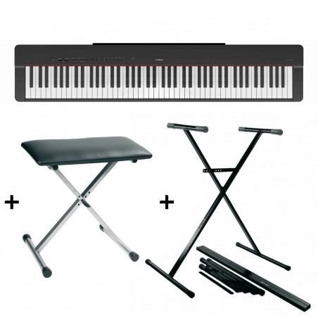 Pack Yamaha P225B - Piano numérique compact - touché lourd + Stand en X + banquette - 88 touches - Noir