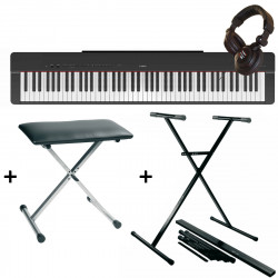 Pack Yamaha P225B - Piano numérique compact - touché lourd + Stand en X + banquette + casque - 88 touches - Noir