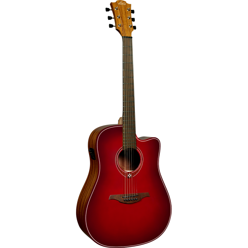 Lâg T-RED-DCE – Guitare Tramontane dreadnought – cutaway electro special edition red burst