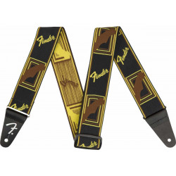 Sangle fender Monogrammed WeighLess  noir/jaune/marron, 2"