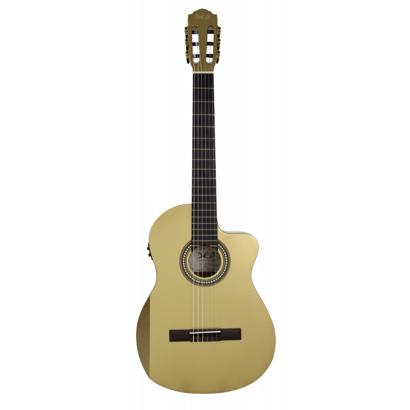 Dea FLM-CE-GOLD – Guitare électro classique, modèle Flamenco, pan coupé, table épicéa massif - doré