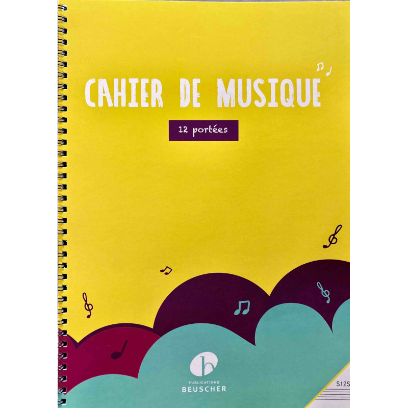 Cahier de musique, 12 portees, 96 pages, spirale