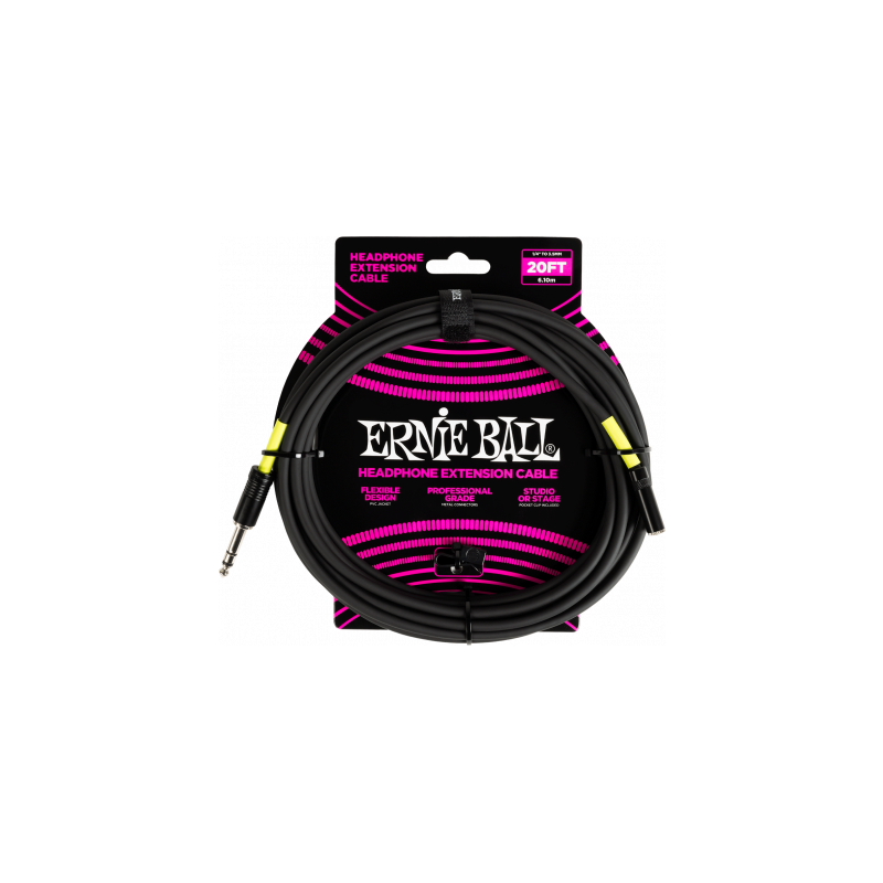 Ernie Ball - Rallonge de casque stéréo jack vers mini-jack 6m noire