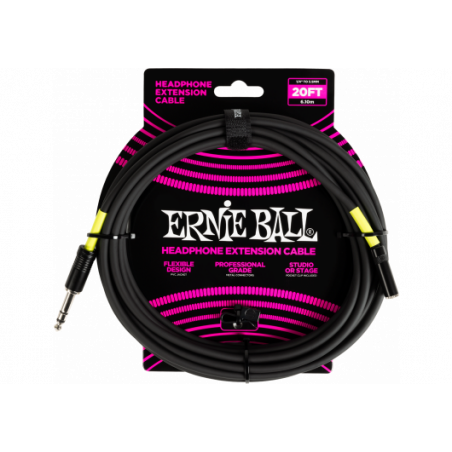 Ernie Ball - Rallonge de casque stéréo jack vers mini-jack 6m noire