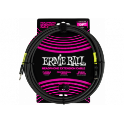 Ernie Ball - Rallonge de casque stéréo mini-jack vers mini-jack 3m noire