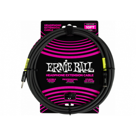 Ernie Ball - Rallonge de casque stéréo mini-jack vers mini-jack 3m noire