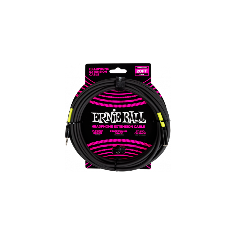 Ernie Ball - Rallonge de casque stéréo mini-jack vers mini-jack 6m noire