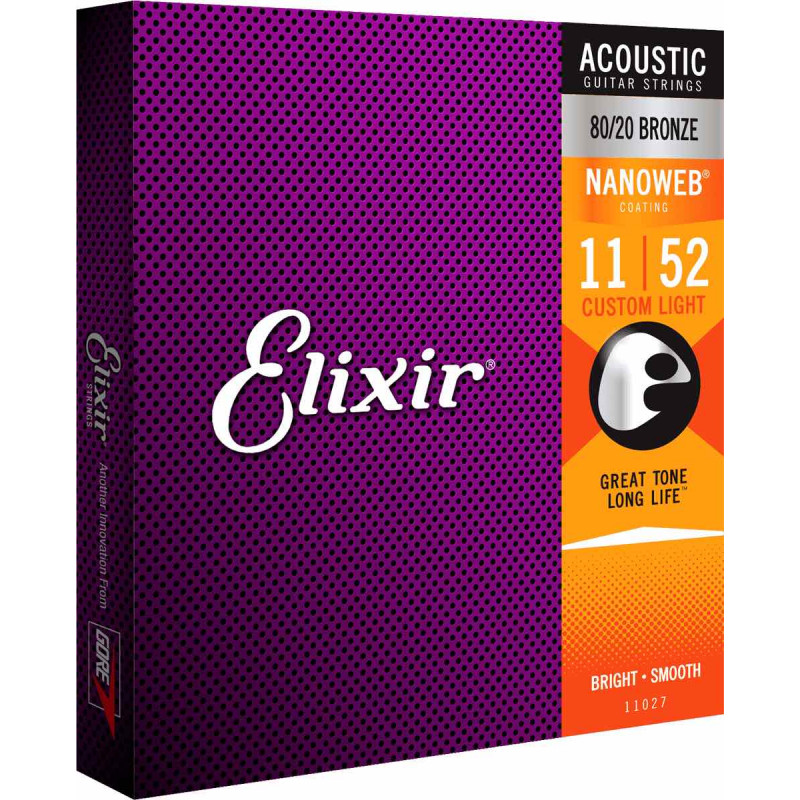 Elixir Nanoweb 11027 Custom Light 11-52 - Jeu de cordes Guitare acoustique