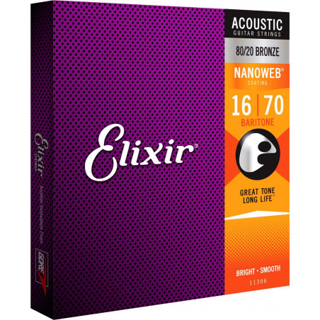 Elixir Bariton 11306 - Jeu de cordes Guitare acoustique 16-70