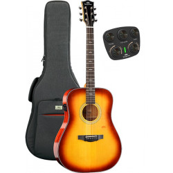 Kepma F1E Dreadnought Cherry Burst - Guitare électro-acoustique série Solid Top (+ housse)