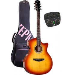 Kepma F2SE Grand Auditorium Cherry Burst - Guitare électro-acoustique série Solid Top (+ housse)